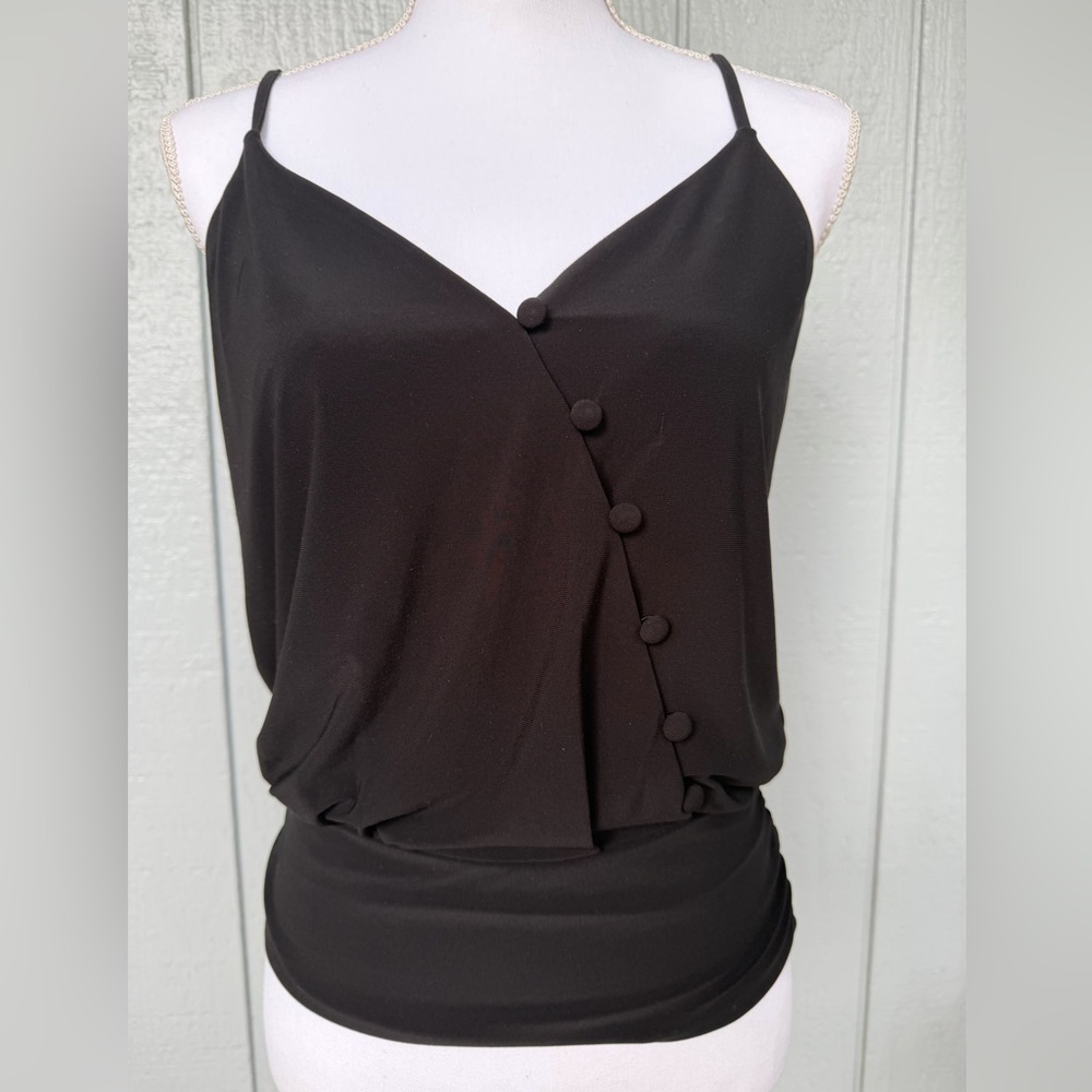 White House Black Market slinky black cami tank style top with buttons XS